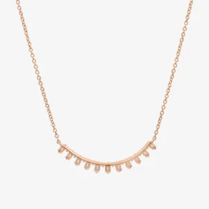 Curved Bar Necklace In 18K Rose Gold With Diamonds